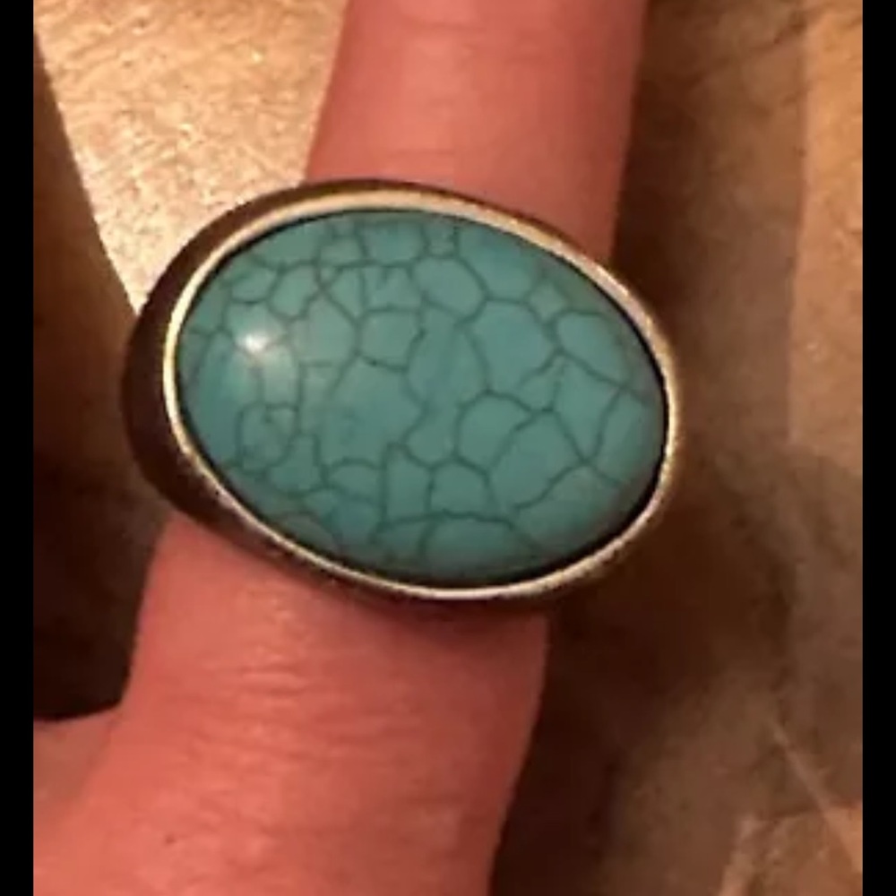 Vintage Modernist Mahogany and Turquoise Statement Ring